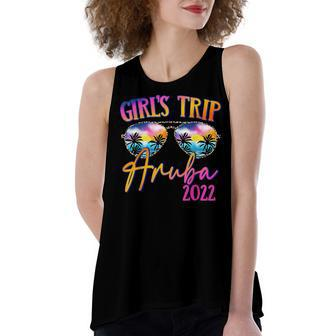 Girls Trip Aruba 2022 Sunglasses Summer Matching Group V2 Women's Loose Fit Open Back Split Tank Top - Seseable