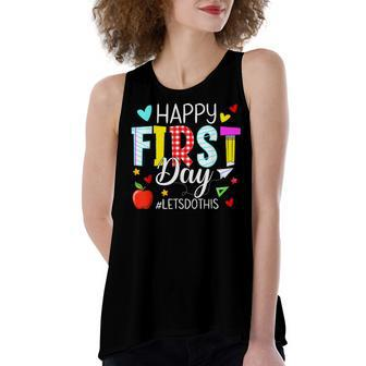 Happy First Day Lets Do This Welcome Back To School Teacher Women's Loose Fit Open Back Split Tank Top - Seseable