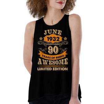 June 90 Year Old Vintage 1932 90Th Birthday Women's Loose Fit Open Back Split Tank Top - Seseable