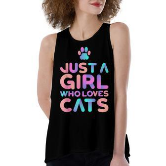 Just A Girl Who Loves Cats Cute Cat Lover Women's Loose Fit Open Back Split Tank Top - Seseable