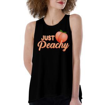 Just Peachy Retro 70S Georgia Summer Fruit Hippie Peaches Women's Loose Fit Open Back Split Tank Top - Seseable