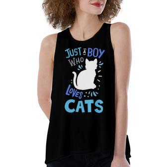 Kids Cat Just A Boy Who Loves Cats Gift For Cat Lovers Women's Loose Fit Open Back Split Tank Top - Seseable