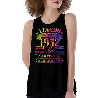 Legend Was Born In 1932 90 Year Old 90Th Birthday Tie Dye Women's Loose Fit Open Back Split Tank Top - Seseable