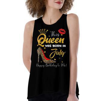 Leopard This Queen Was Born In July Happy Birthday To Me Women's Loose Fit Open Back Split Tank Top - Seseable