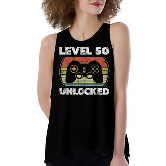 Level 50 Unlocked Funny Video Gamer 50Th Birthday Women's Loose Fit Open Back Split Tank Top - Seseable