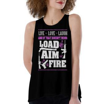 Live Love Laugh - Load Aim Fire Women's Loose Fit Open Back Split Tank Top - Seseable