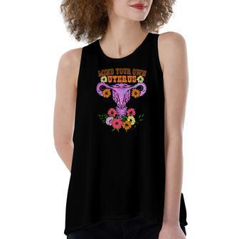 Mind Your Own Uterus Floral My Choice Pro Choice Women's Loose Fit Open Back Split Tank Top - Seseable