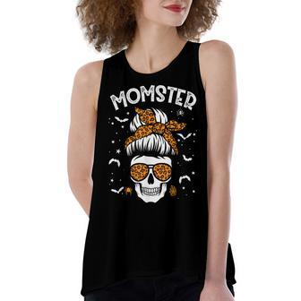 Momster Halloween Costume Skull Mom Messy Hair Bun Monster Women's Loose Fit Open Back Split Tank Top - Seseable