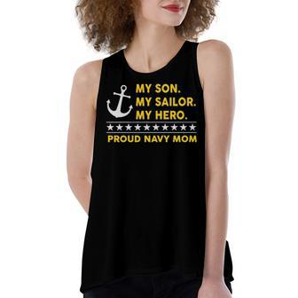 My Son My Sailor My Hero Proud Navy Mom Women's Loose Fit Open Back Split Tank Top - Monsterry