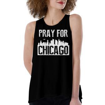 Pray For Chicago Chicago Shooting Support Chicago Outfit Women's Loose Fit Open Back Split Tank Top - Seseable