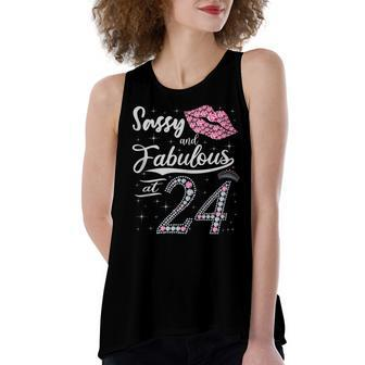 Sassy And Fabulous At 24 24Th Pink Crown Lips Women Birthday Women's Loose Fit Open Back Split Tank Top - Seseable