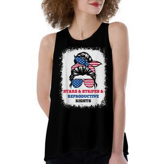 Stars Stripes Reproductive Rights Messy Bun 4Th Of July V3 Women's Loose Fit Open Back Split Tank Top - Seseable