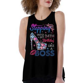 Stepping Into My 24Th Birthday Like A Boss Birthday Womens Women's Loose Fit Open Back Split Tank Top - Seseable