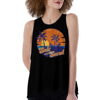 Vintage Palm Trees Summer Vacation Beach Tropical Summer Women's Loose Fit Open Back Split Tank Top - Seseable