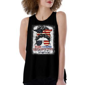 Women Stars Stripes Reproductive Rights Bleached 4Th Of July Women's Loose Fit Open Back Split Tank Top - Seseable