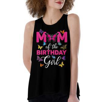 Womens Mom Of The Birthday Girl Butterfly Mama Mommy 1St Bday Women's Loose Fit Open Back Split Tank Top - Seseable