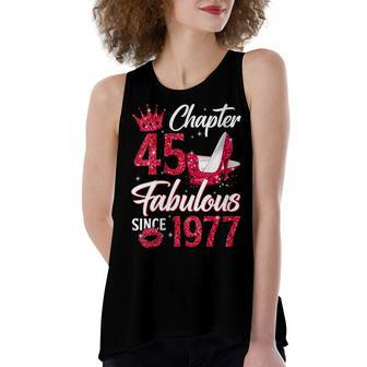 Womens Womens Chapter 45 Fabulous Since 1977 45Th Birthday Queen Women's Loose Fit Open Back Split Tank Top - Seseable