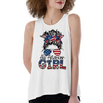 All American Girl 4Th Of July Girls Kids Sunglasses Family V2 Women's Loose Fit Open Back Split Tank Top - Seseable