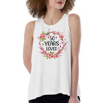 Floral 50 Years Old 50Th Birthday Anniversary 50 Years Loved Women's Loose Fit Open Back Split Tank Top - Seseable