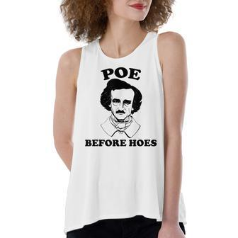 Funny Edgar Allan Poe Poe Before Hoes Reading Women's Loose Fit Open Back Split Tank Top - Seseable