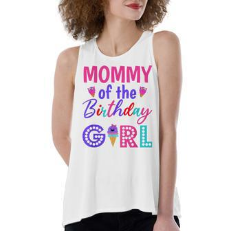 Mommy Of The Birthday Girl Mom Ice Cream First Birthday Women's Loose Fit Open Back Split Tank Top - Seseable