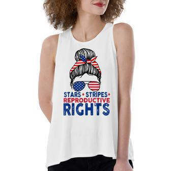 Stars Stripes Reproductive Rights Messy Bun 4Th Of July V2 Women's Loose Fit Open Back Split Tank Top - Seseable