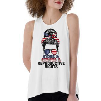 Stars Stripes Reproductive Rights Messy Bun 4Th Of July V4 Women's Loose Fit Open Back Split Tank Top - Seseable