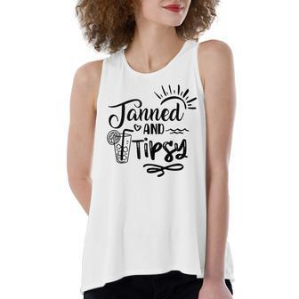 Tanned & Tipsy Hello Summer Vibes Beach Vacay Summertime Women's Loose Fit Open Back Split Tank Top - Seseable
