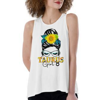 Taurus Girl Birthday Messy Bun Hair Sunflower  Women's Loose Fit Open Back Split Tank Top