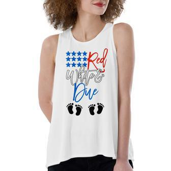 Womens 4Th Of July Pregnancy Announcement Pregnant With Twins Women's Loose Fit Open Back Split Tank Top - Seseable
