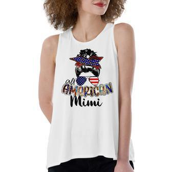 Womens All American Mimi Messy Bun 4Th Of July Independence Day Women's Loose Fit Open Back Split Tank Top - Seseable