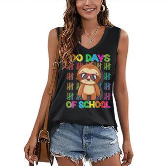 100Th Day Of School Sloth Design 100 Days School Sloth Lover Women's V-neck Casual Sleeveless Tank Top - Thegiftio UK