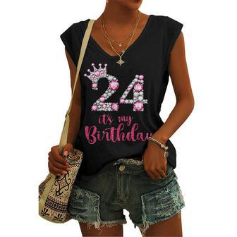 24 Its My Birthday 24Th Birthday 24 Years Old Bday Women's Vneck Tank Top - Seseable