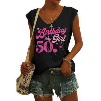 50Th Birthday Girl Crown 50 Years Old Bday Women's Vneck Tank Top - Seseable