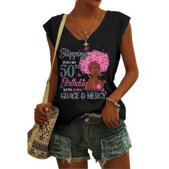 50Th Birthday Squad Stepping Into 50 Years Old Black Womens Women's Vneck Tank Top - Seseable