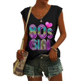 80S Girl Birthday Party Costume Retro Vintage Women V2 Women's Vneck Tank Top - Seseable