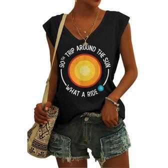 90Th Birthday Retro 90Th Trip Around The Sun What A Ride Women's Vneck Tank Top - Seseable