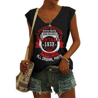 90Th Birthday Vintage Legends Born In 1932 90 Years Old Women's Vneck Tank Top - Seseable