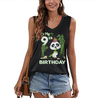 9Th Birthday Gifts 9 Years Old Party Animal Panda Lover Women's V-neck Casual Sleeveless Tank Top - Thegiftio UK