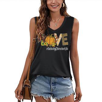 Activity Director Love Pumpkin Leopard Halloween Fall Lover Women's Vneck Tank Top - Seseable