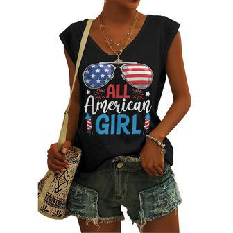 All American Girl 4Th Of July Girls Kids Sunglasses Usa Flag Women's Vneck Tank Top - Seseable