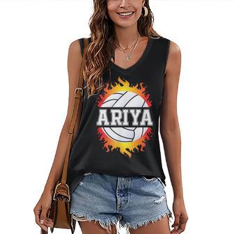 Ariya Name Volleyball Player Girls Ball And Net Sports Fan Women's V-neck Casual Sleeveless Tank Top - Thegiftio