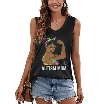 Autism Awareness Strong Mom Afro Mother Black Women Gift V2 Women's V-neck Casual Sleeveless Tank Top - Thegiftio UK