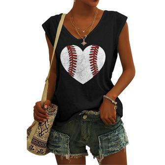 Baseball Heart Fun Mom Dad Softball Wife Women's V-neck Tank Top | Mazezy