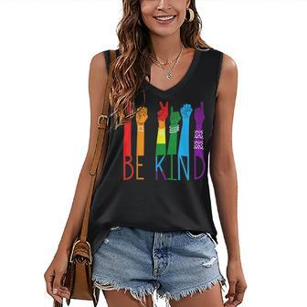 Be Kind Sign Language Hand Lgbt Pride Month Gay Les Asl Women's V-neck Casual Sleeveless Tank Top - Thegiftio UK