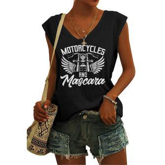 Biker Lifestyle Quotes Motorcycles And Mascara Women's V-neck Tank Top | Mazezy
