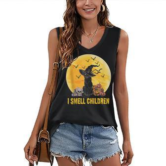 Black Cat Halloween I Smell Children Witch Witches Kitten Women's Vneck Tank Top - Seseable