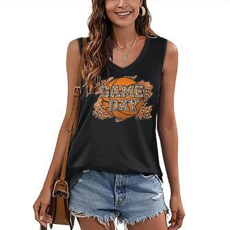 Bleached Leopard Basketball Game Day Vibes Basketball Mom Women's V-neck Casual Sleeveless Tank Top - Thegiftio UK