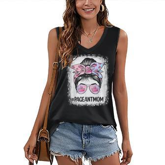 Bleached Pageant Mom Messy Bun Hair Happy Mothers Day Women's V-neck Casual Sleeveless Tank Top - Thegiftio UK