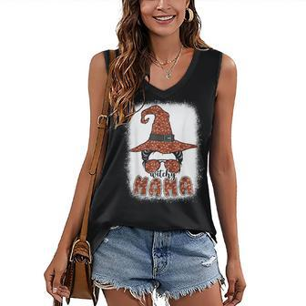 Bleached Witchy Mama Halloween Messy Bun Witch Mom Spooky Women's Vneck Tank Top - Seseable